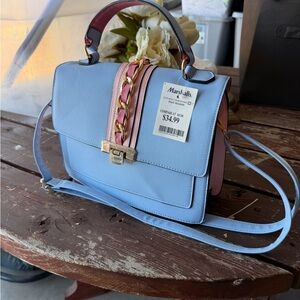 Aldo Light Blue & Pink Top-Handle Satchel with Gold Chain